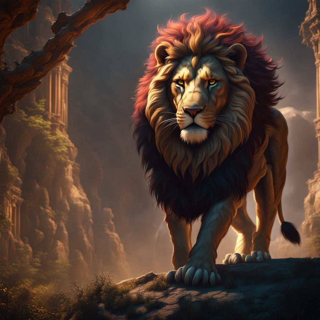 Detailed Lion Matte Painting in Deep Color