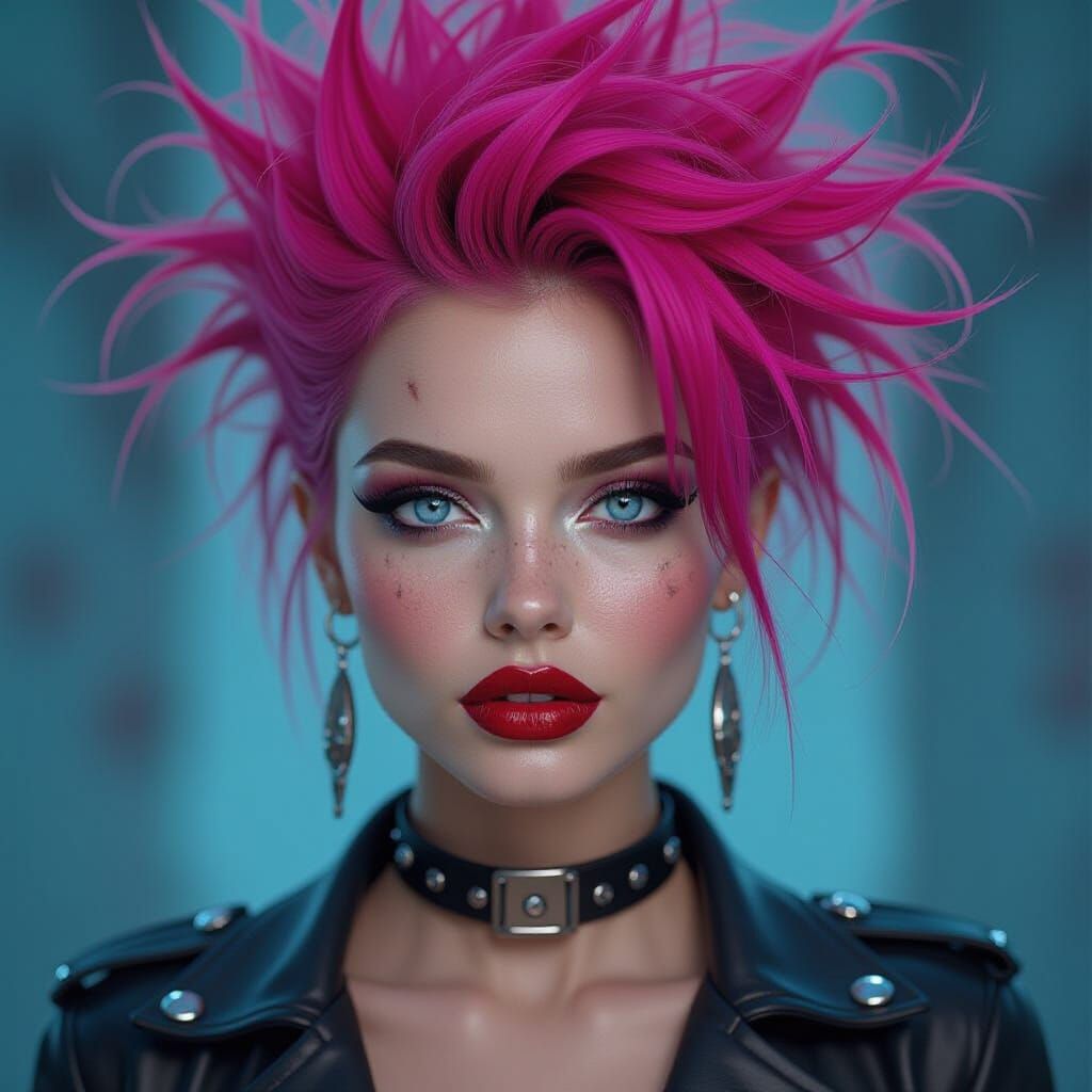 Woman with Pink Metallic Hair in Cyberpunk Style