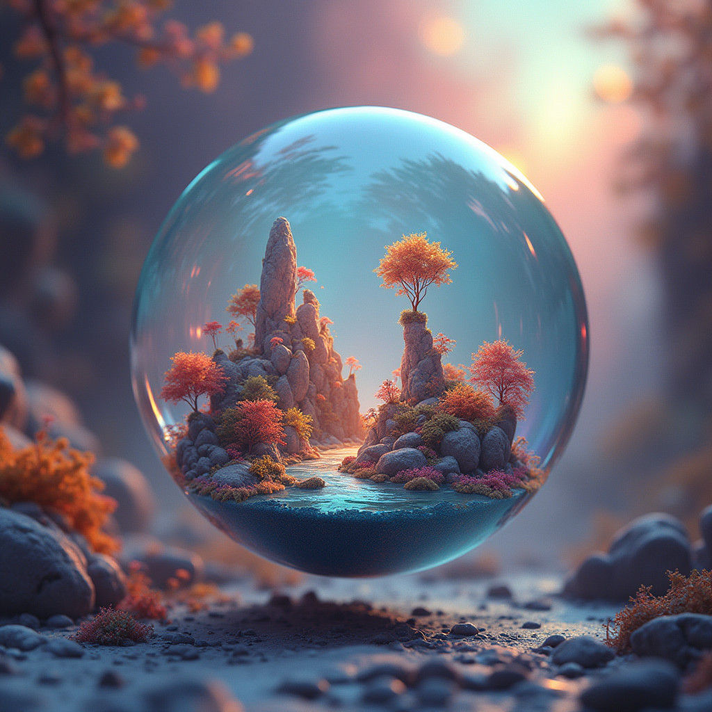 Surreal World in Translucent Orb: Digital Concept Art