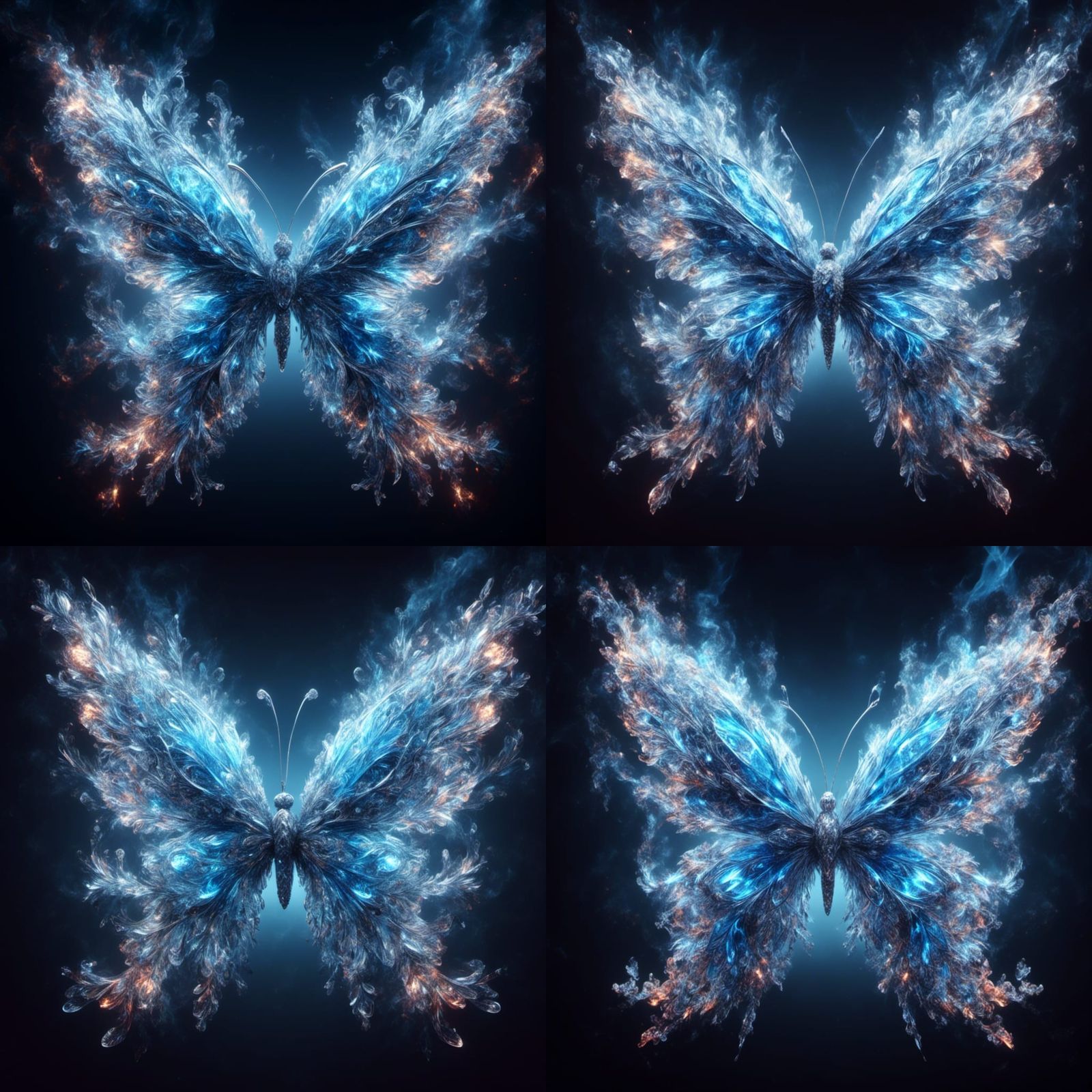 Blue Smoke Butterfly with Crystal Ribbons