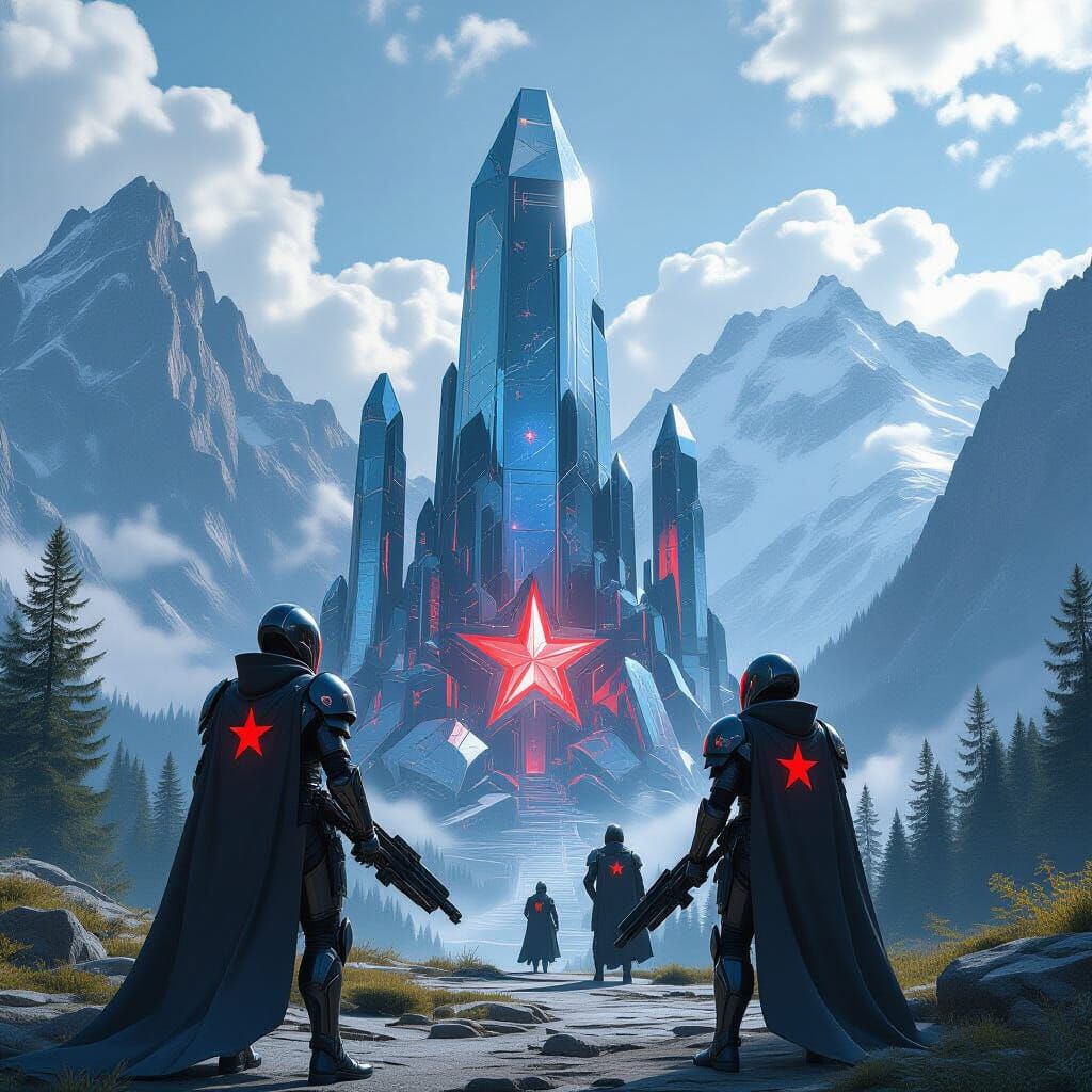 Futuristic Soldiers Guarding Crystal Fortress in Sci-Fi Styl...