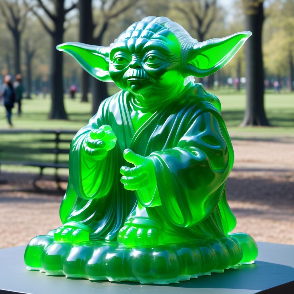 Green Jello Yoda Sculpture in Park