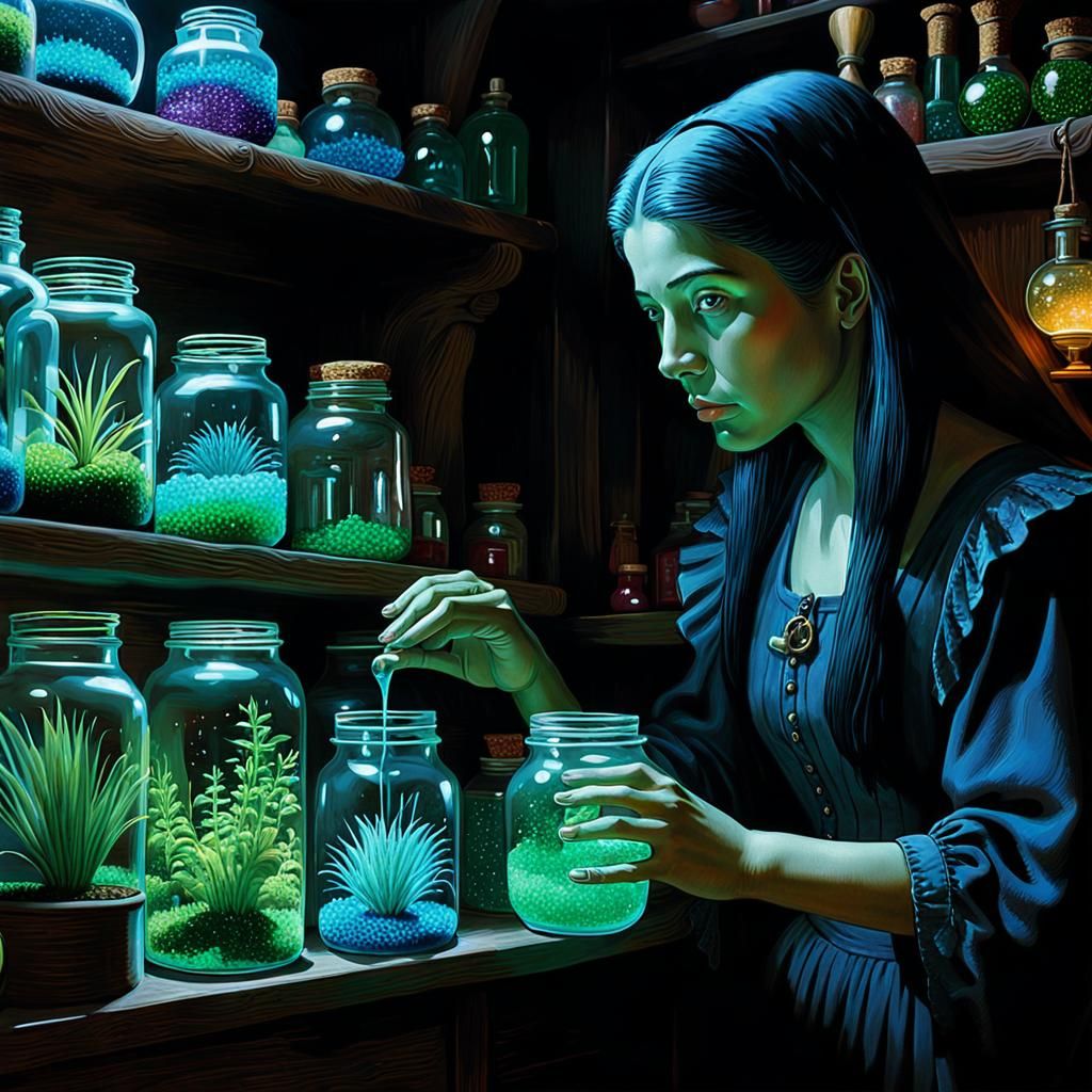 Magical Witch Potion Portrait in Maximalist Style