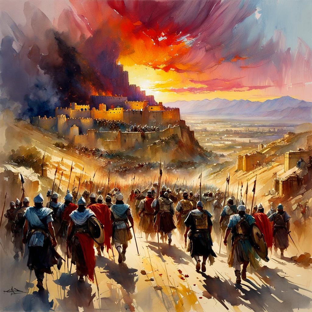 Joshua's Army at Jericho: Watercolor Painting