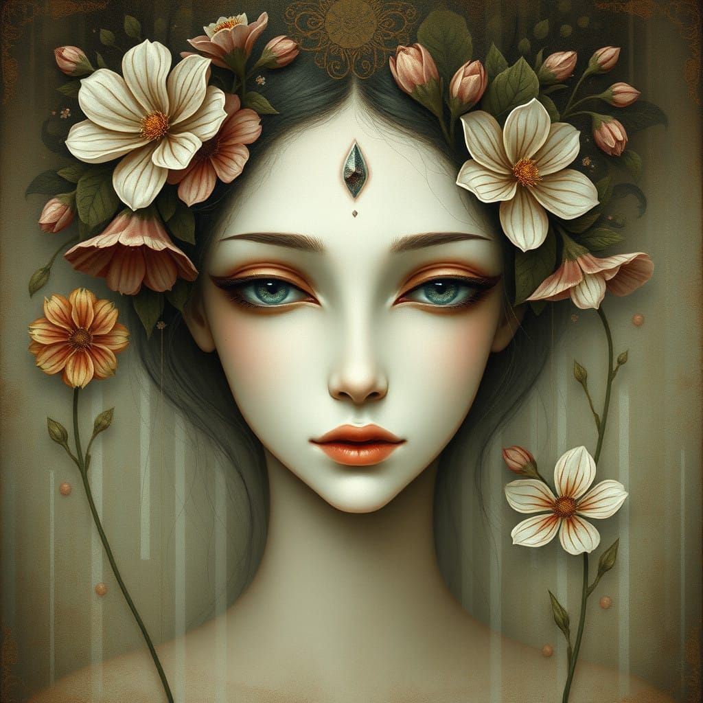 Ethereal Mystic in Soft Art Nouveau Style
