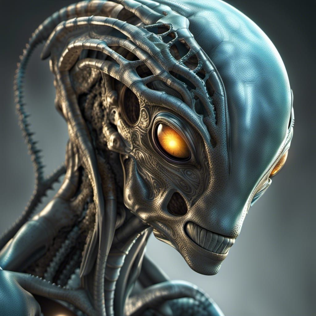 Biomechanical Bioluminescent Alien Drone Entities