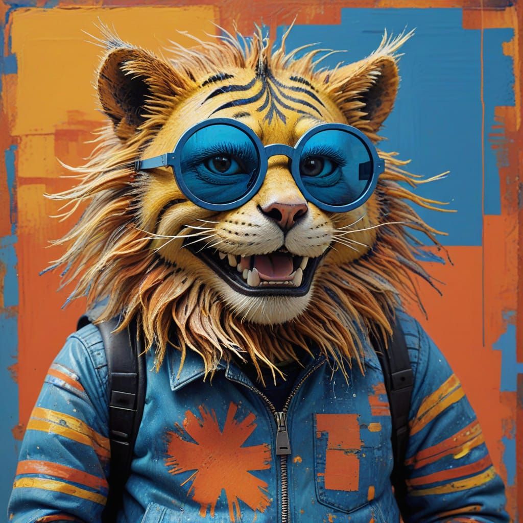 Vibrant Minion Riding a Majestic Tiger in Sunset Colors