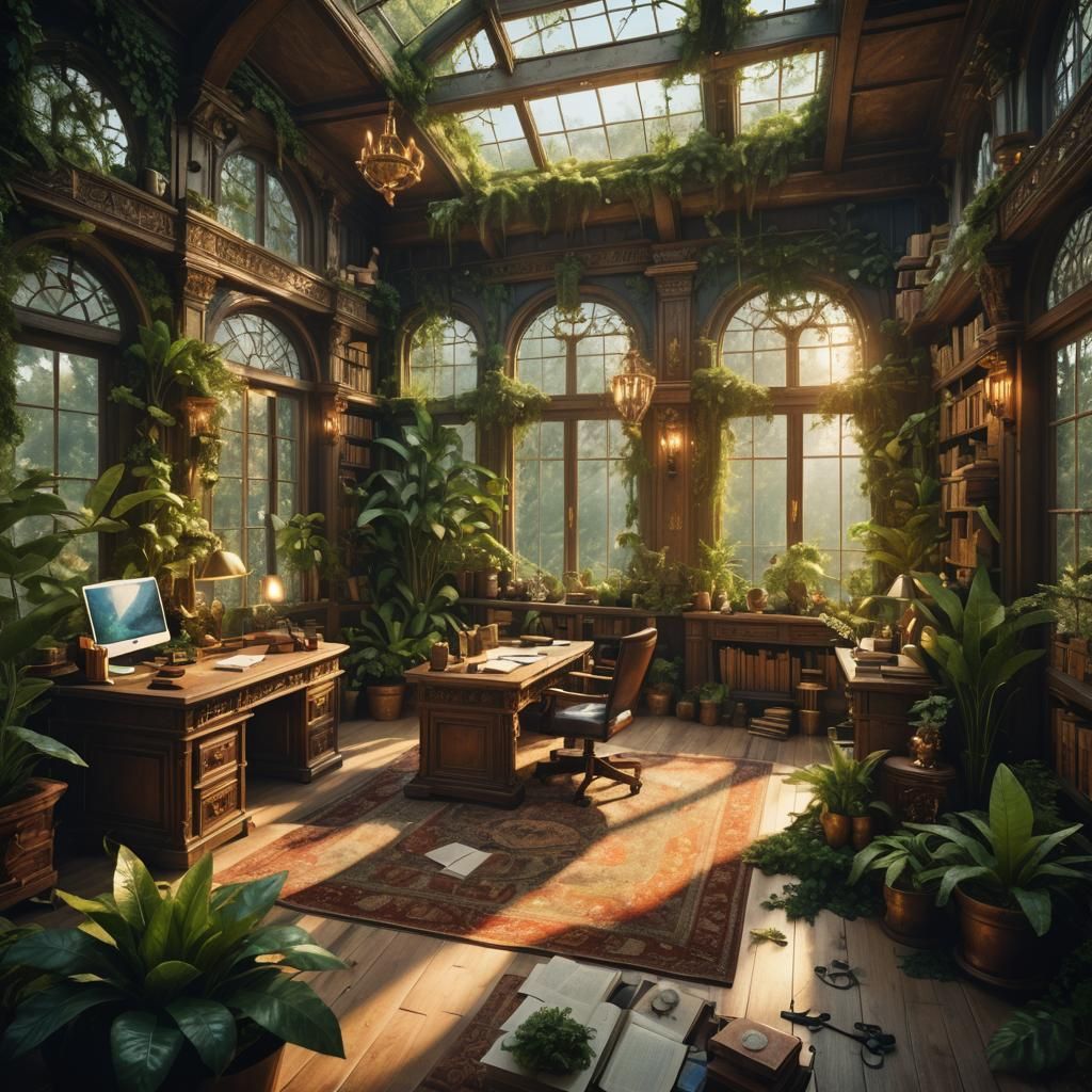 Baroque Home Office with Forest View