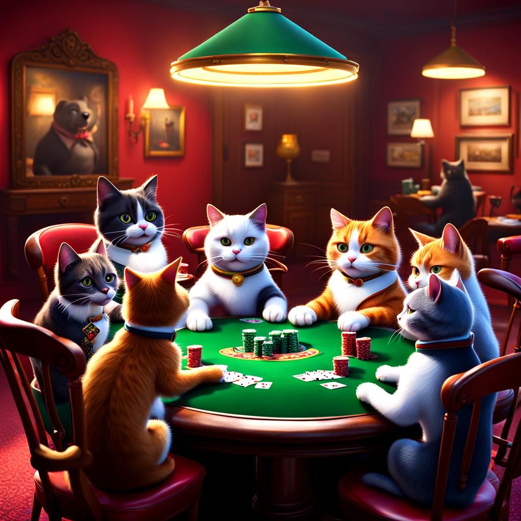Cats Play Poker: A Pixar-esque 3D Rendering
