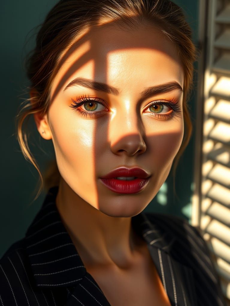 Woman's Portrait with Soft Light and Shadow Patterns