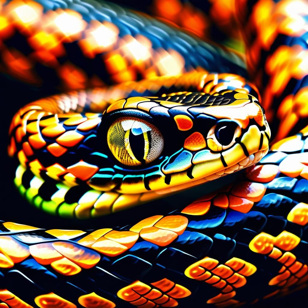 Intricate Orange and Black Snake in Digital Render