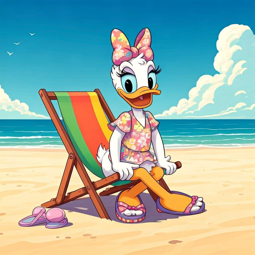 Daisy Duck on the Beach: A Digital Art Summer Scene