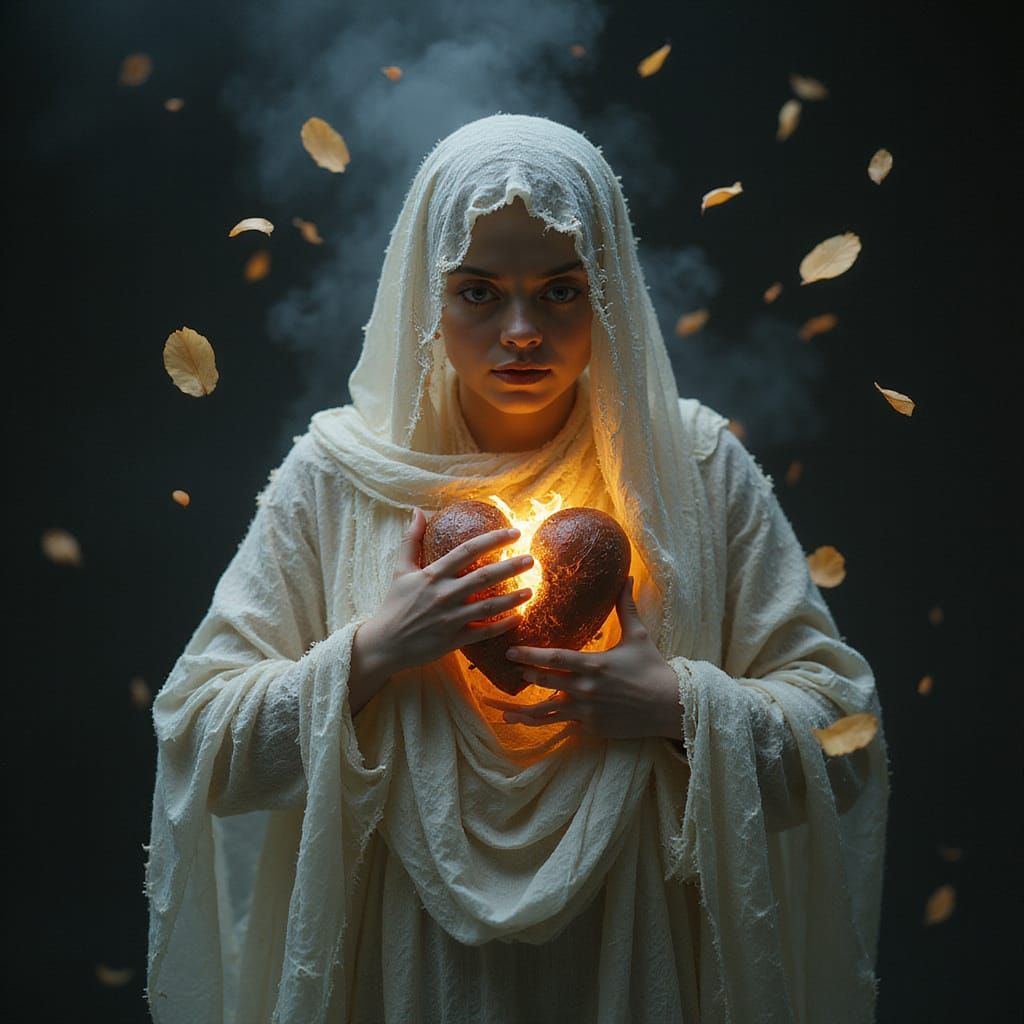 Ethereal Heart-Giver in Haunting Horror Atmosphere