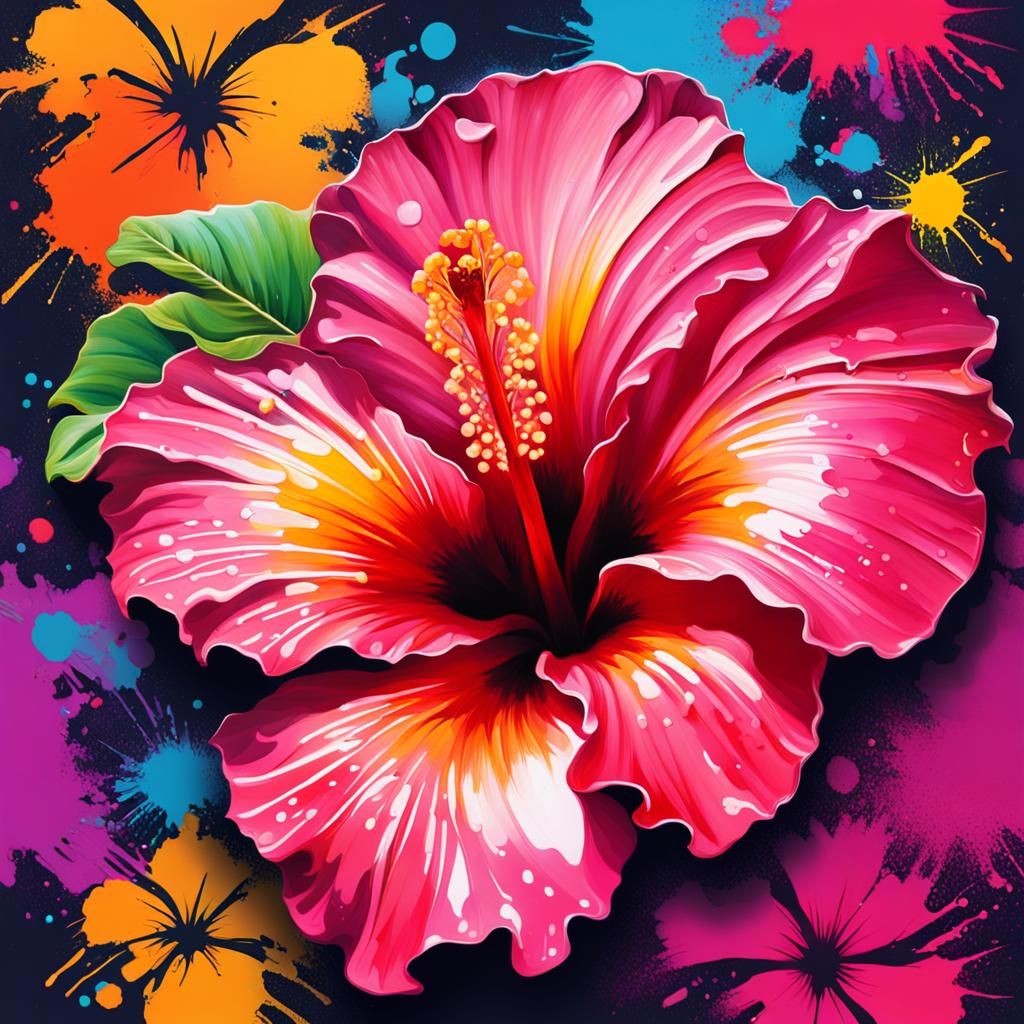 Hibiscus Flower in Graffiti Splash Art Style