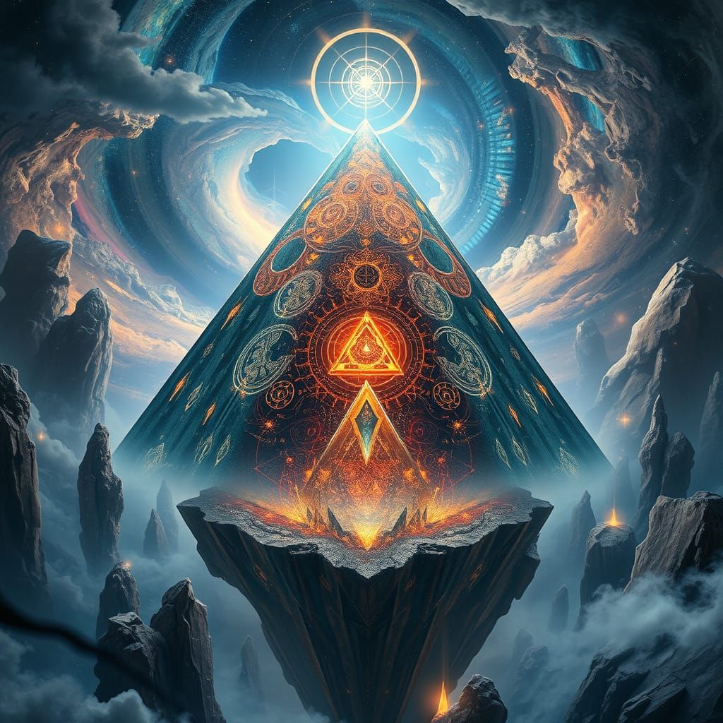 Crystal Pyramid in Nebula, Surreal Baroque Style