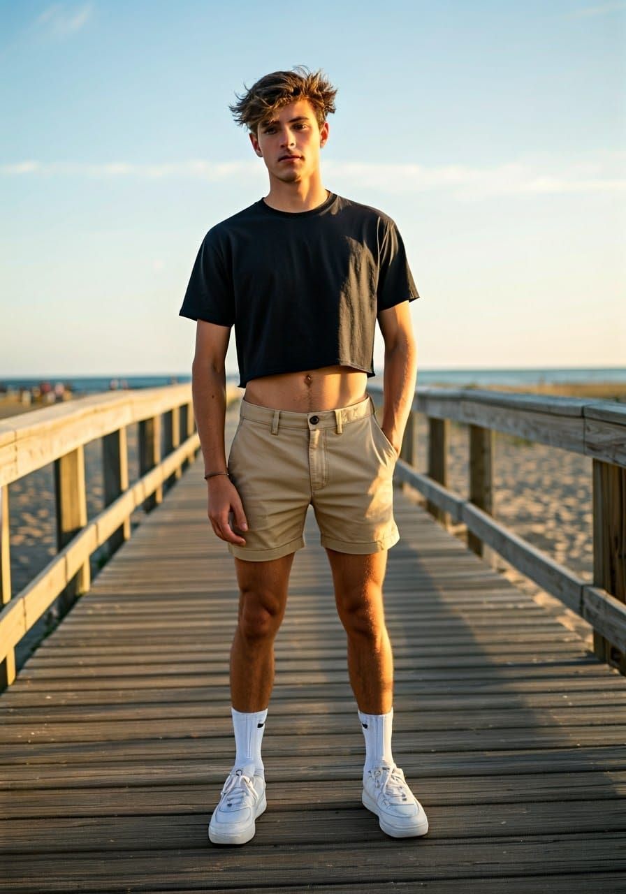 College Student in Crop Top on Boardwalk