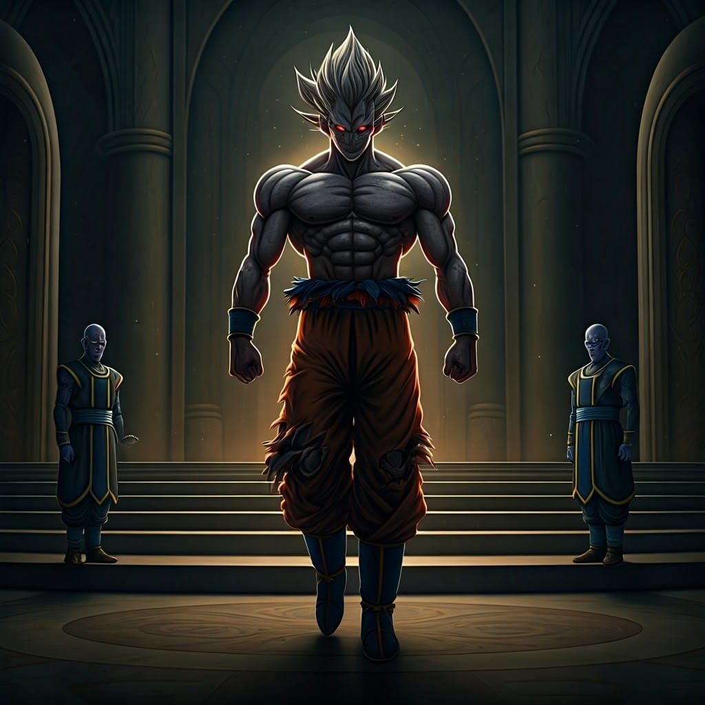 Cosmic Horror Deity Possesses Goku in Dark, Ominous Throne R...
