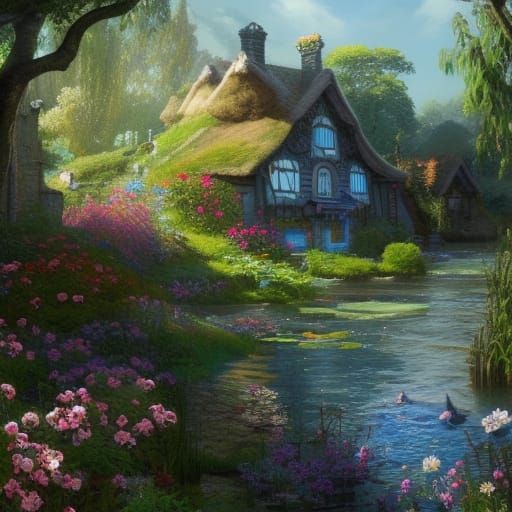 Cottagecore Village with Lush Flower Garden