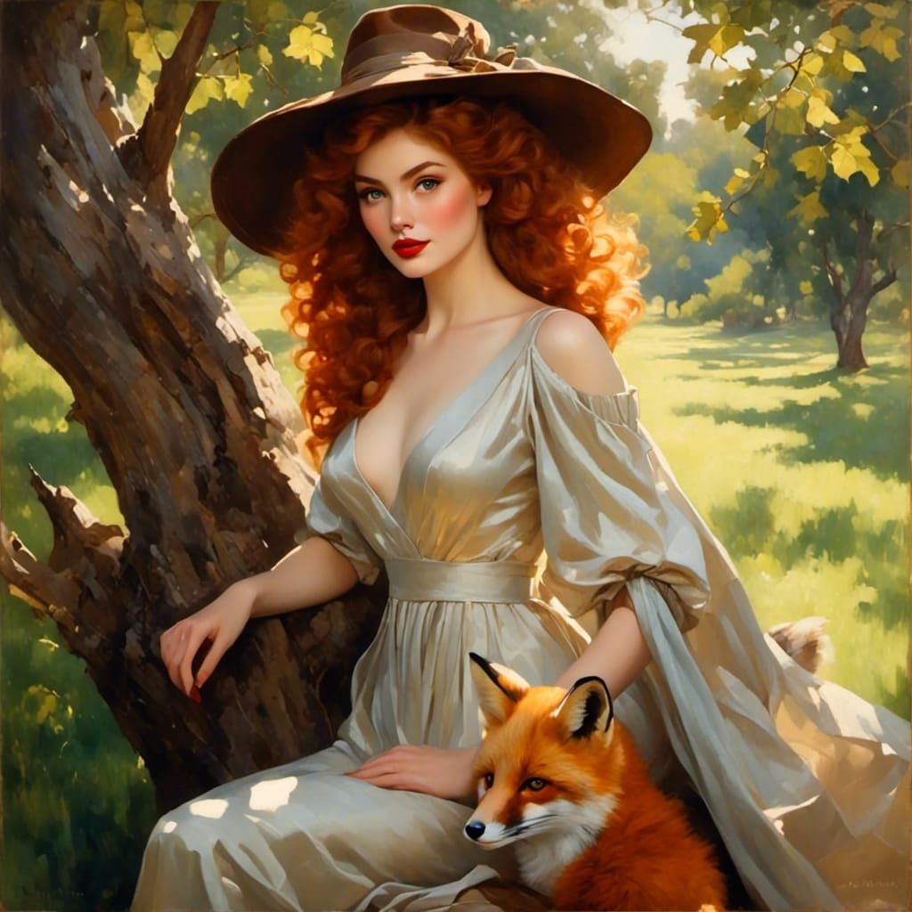 Redhead Woman with Fox Portrait