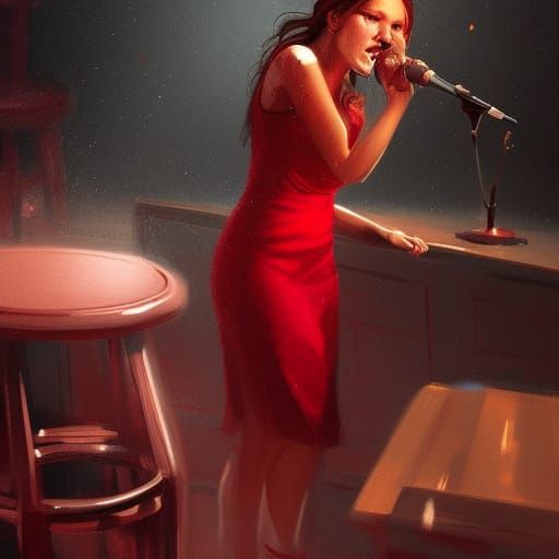 Drunk Girl Singing in Bar, Concept Art Style