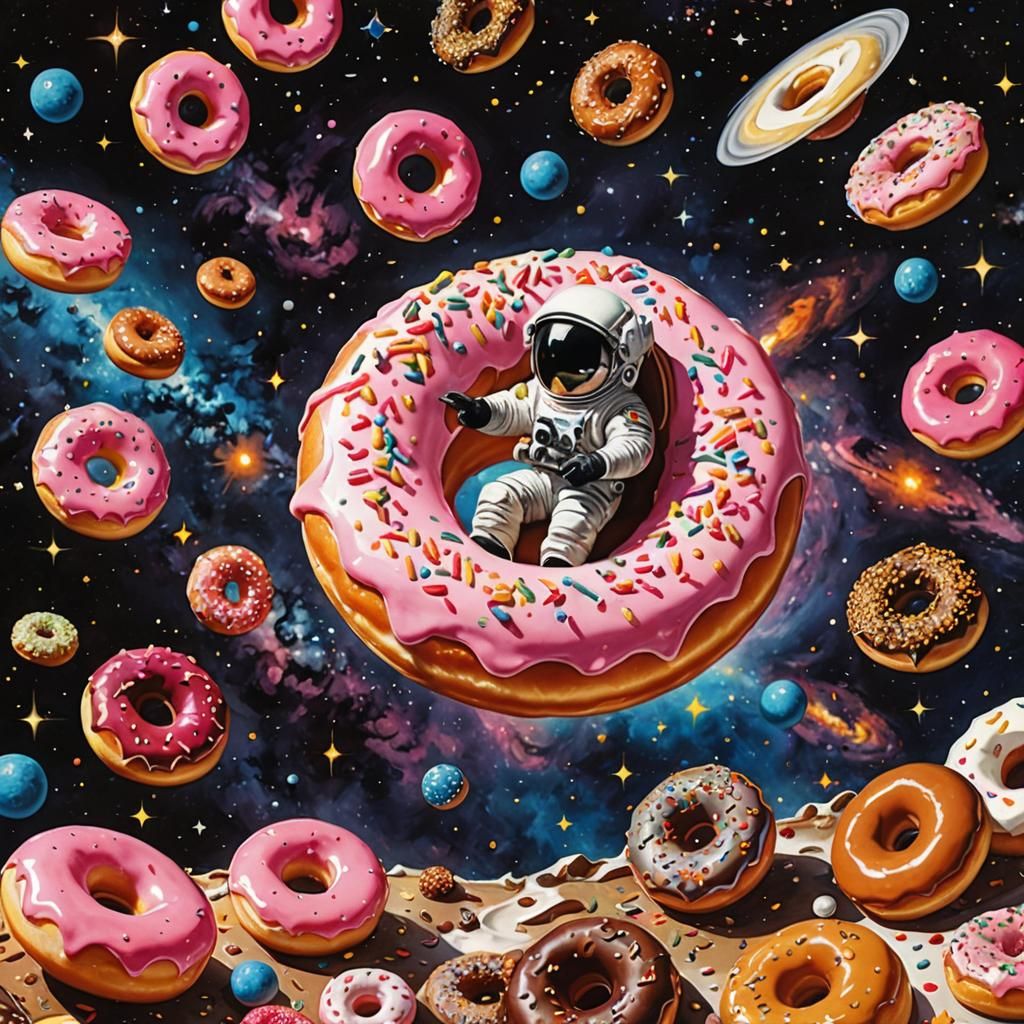 Astronaut on Donut in Space, Retrofuturism Style