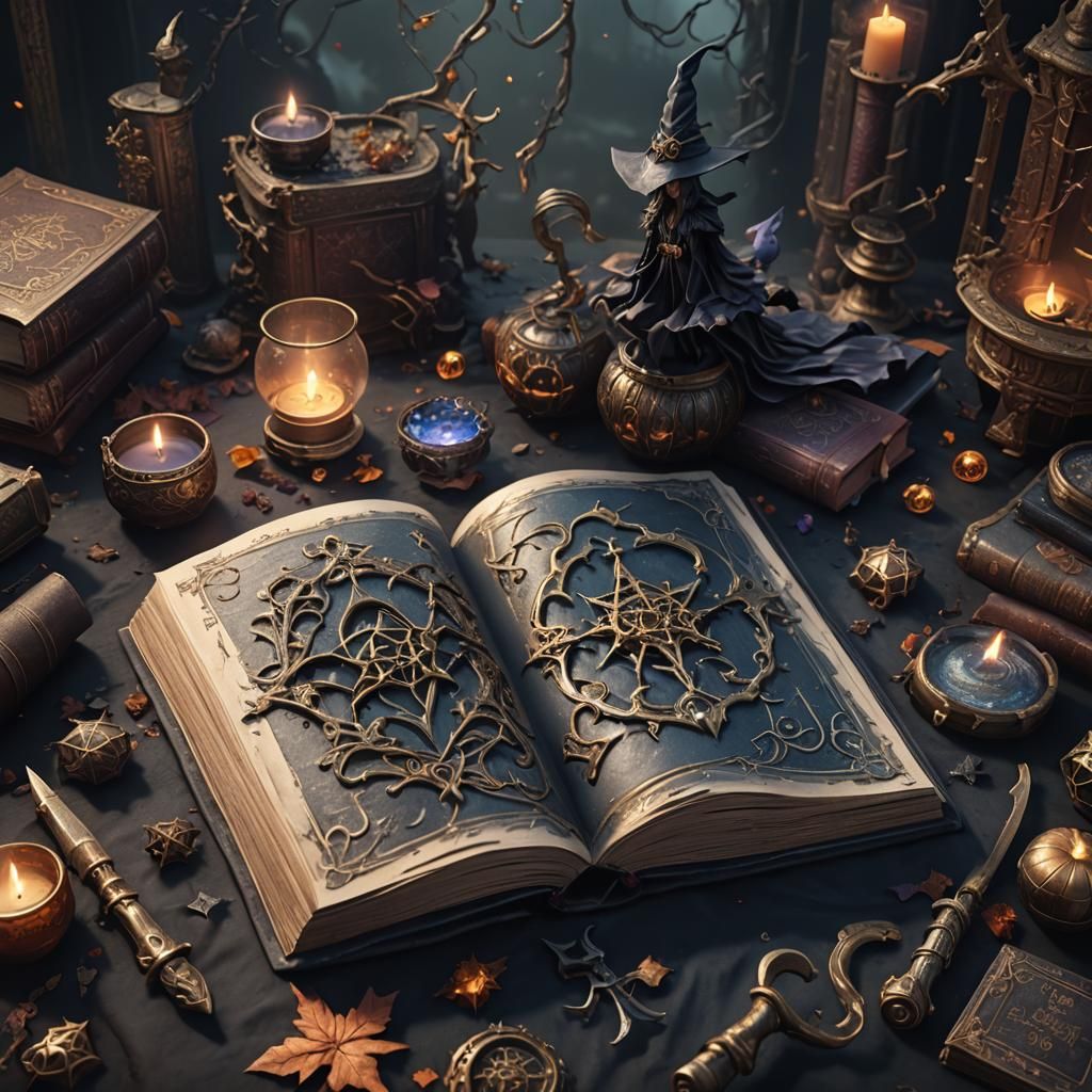 Fantastical Witch Book in Detailed Matte Painting
