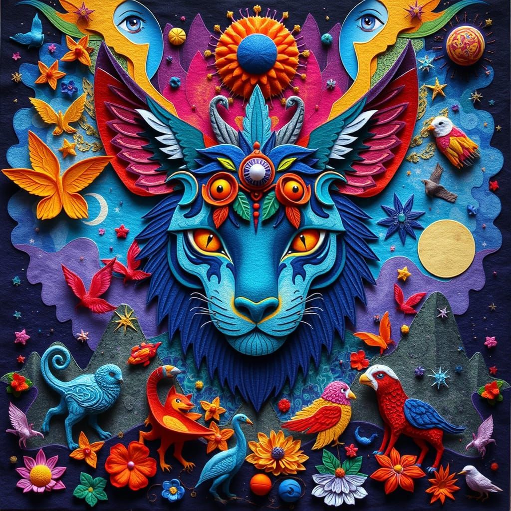 Vibrant Felt Cutout Collage with Cosmic Elements