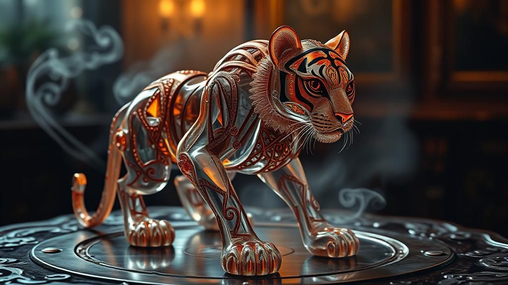 Glass Steampunk Bengal Tiger Sculpture