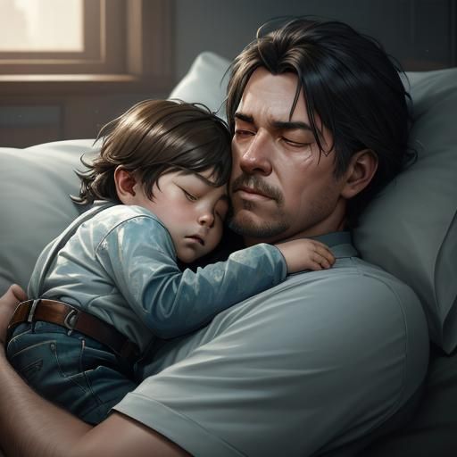 Touching Father and Son Portrait in Hyperdetailed Style