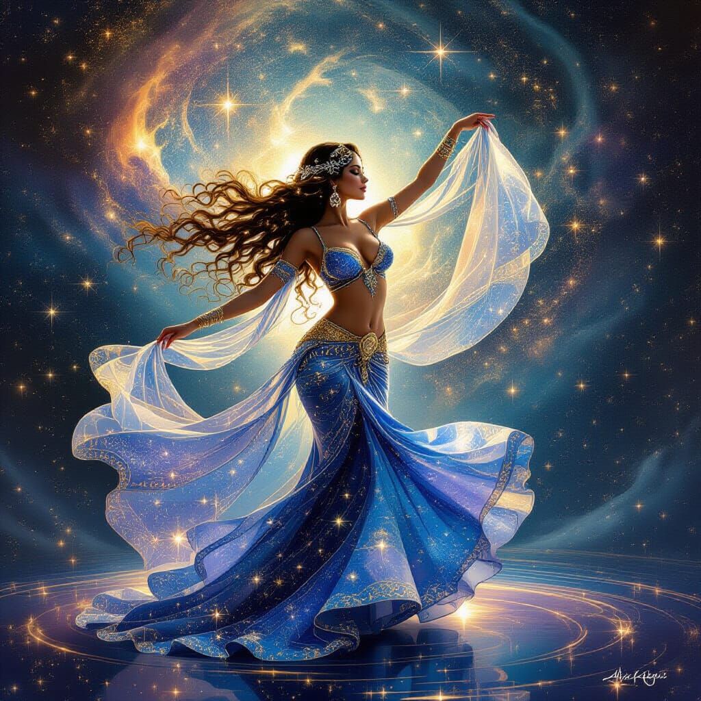 Starlight Belly Dancer Amidst Cosmic Waves