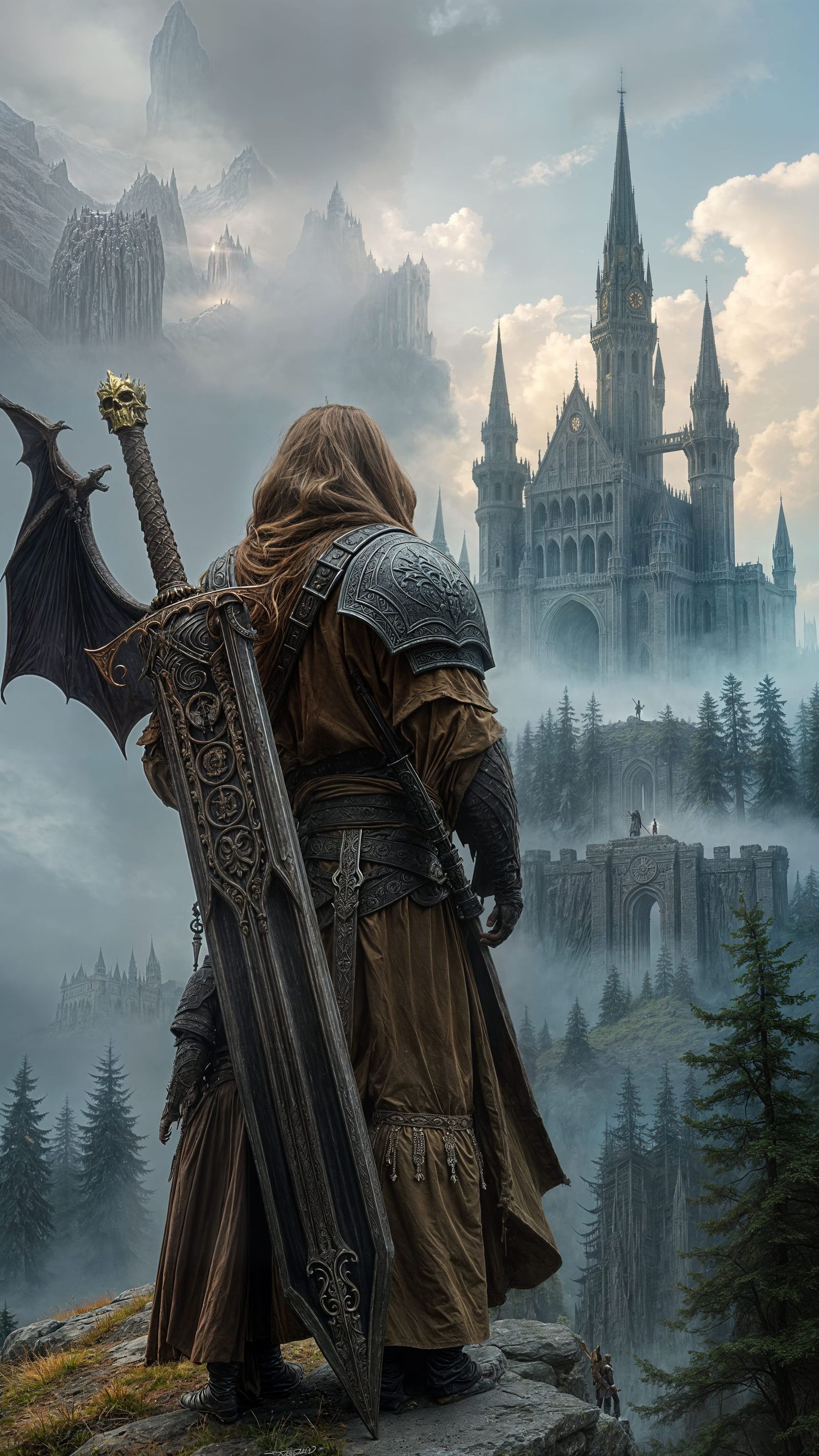 Cloaked Warrior Gazing at Distant Castle