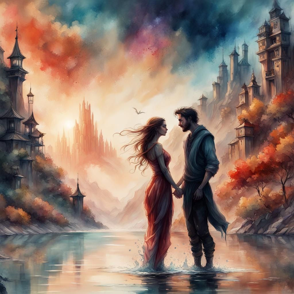 Watercolor Sketch of Loving Couple