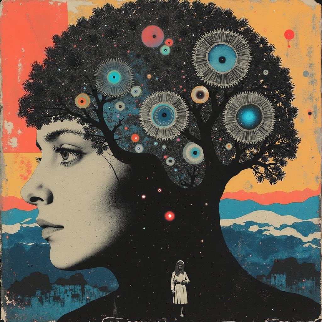 Vibrant Boho Tree of Life in a Starry, Celestial Sky