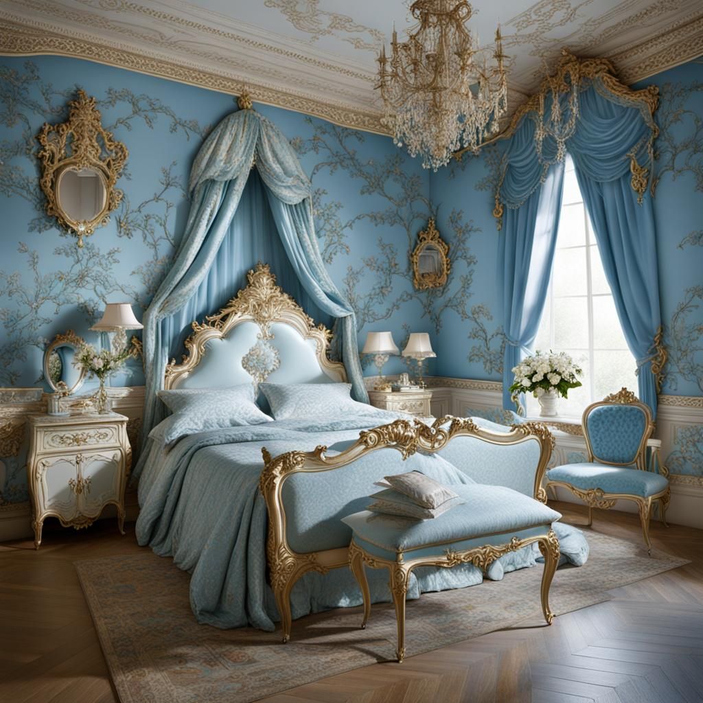 Rococo Princess Room with Tendrils and Blue Accents