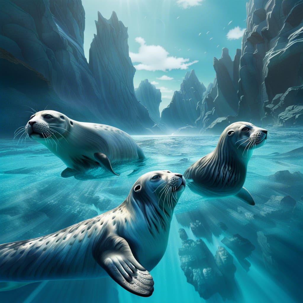 Seals Playing in Crystal Blue Waters