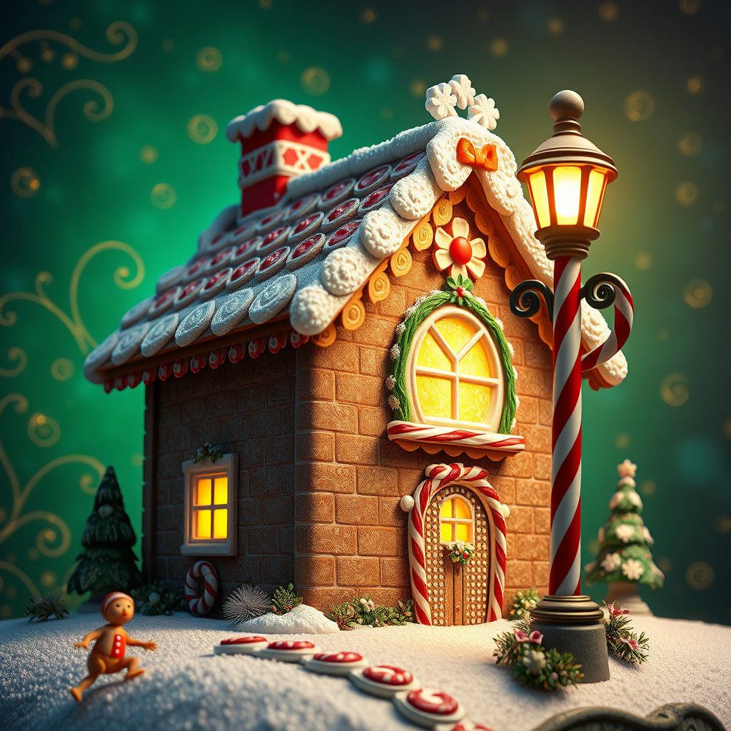 Enchanted Gingerbread House with Candy Cane Lamp
