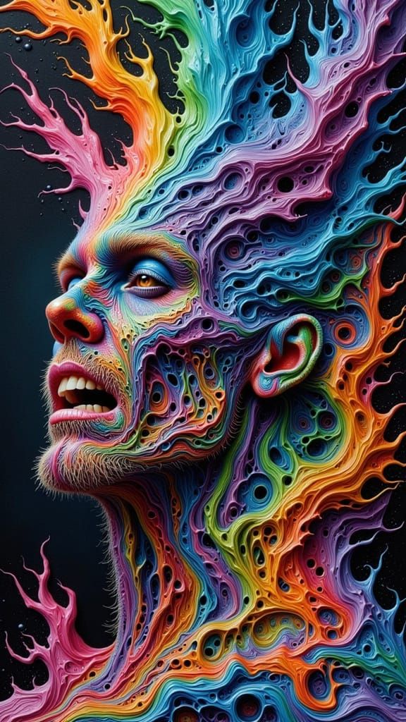 Surreal Rainbow Kingdoms Intertwined with Human Form
