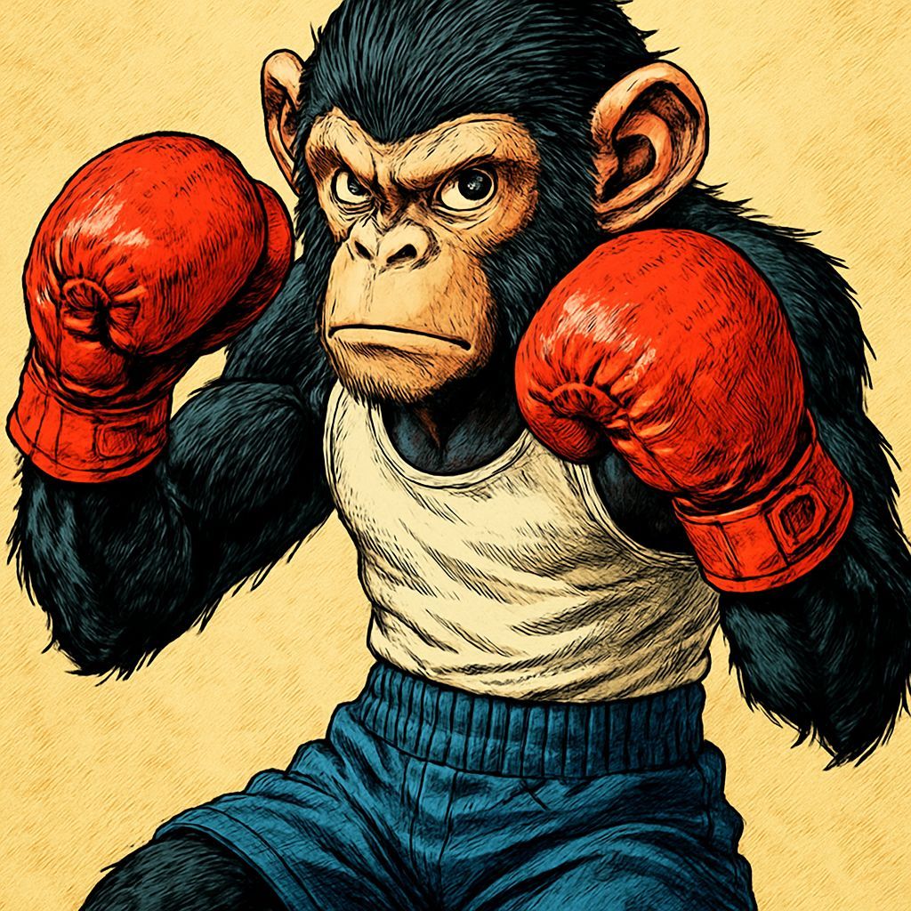 Chimpanzee Boxer in Vintage Manga Style