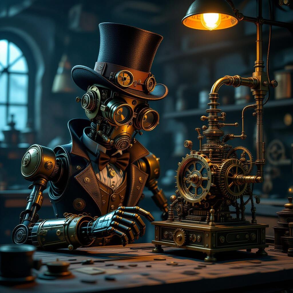 Steampunk Automaton Tinkering with Clockwork Device