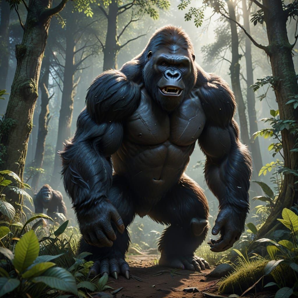 Sorridendo Mostro Dondola su Altalena in Oscura Foresta