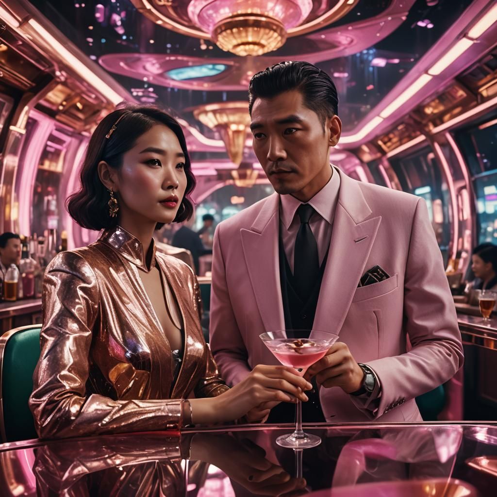 Eurasian Couple in Spaceship Bar, Wong Kar Wai Style