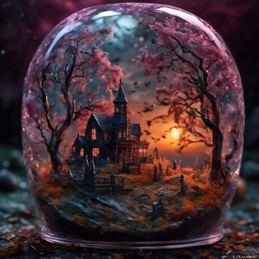 Haunted Graveyard in Cracked Glass Head, Digital Art