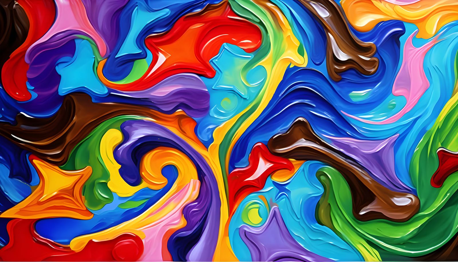 Abstract Impasto Painting with Swirling Colors and Stars