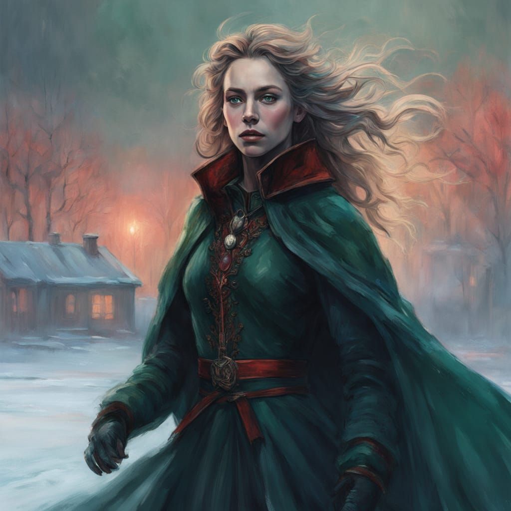 Vampire Figure Skater in Dark, Moonlit Ice Rink