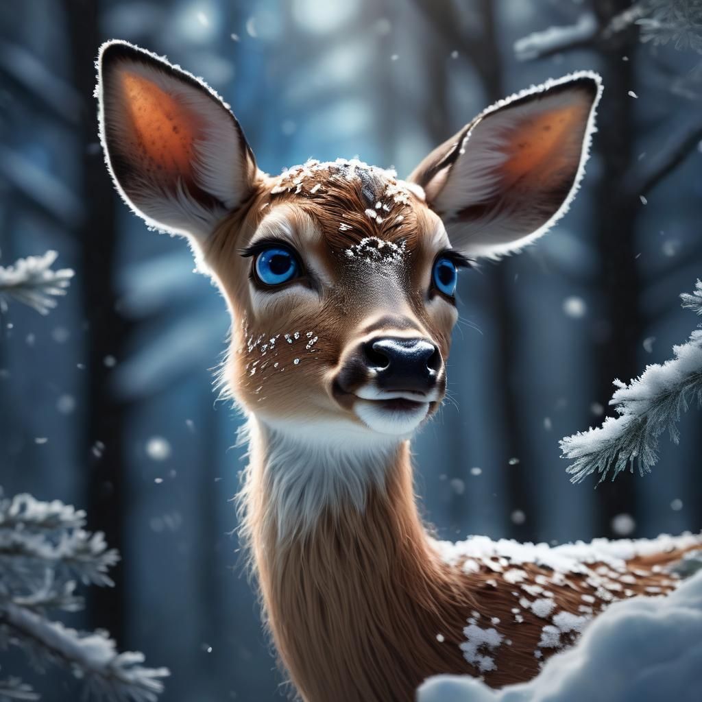 Glistening Fawn in Winter Light: Digital Matte Painting
