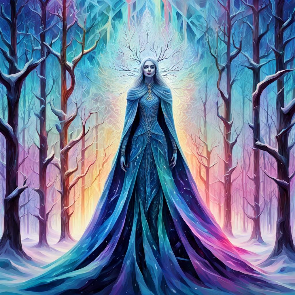 Geometric Abstract Art: Slavic Goddess in Winter Forest