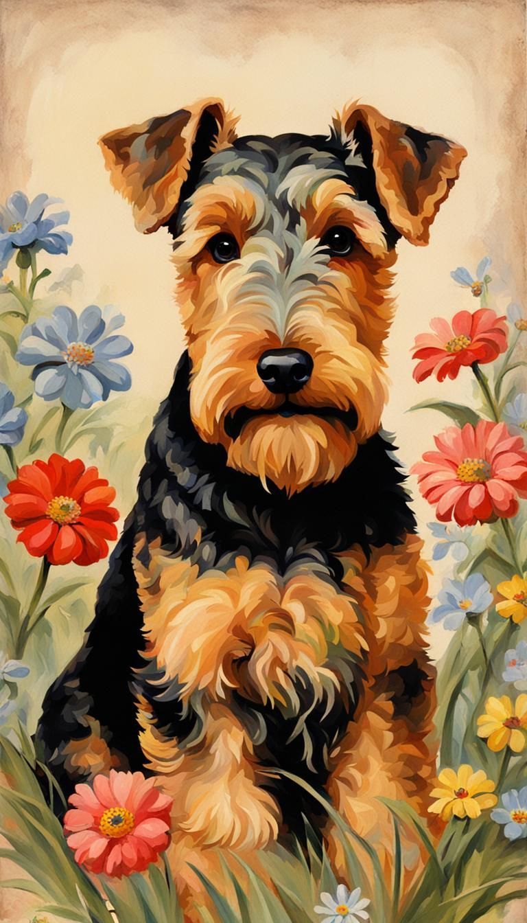 Vintage Painting of a Welsh Terrier