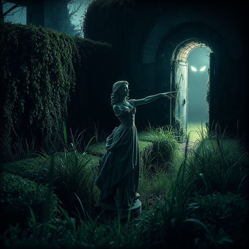 Eerie Abandoned Maze Garden in Gustave Doré Style