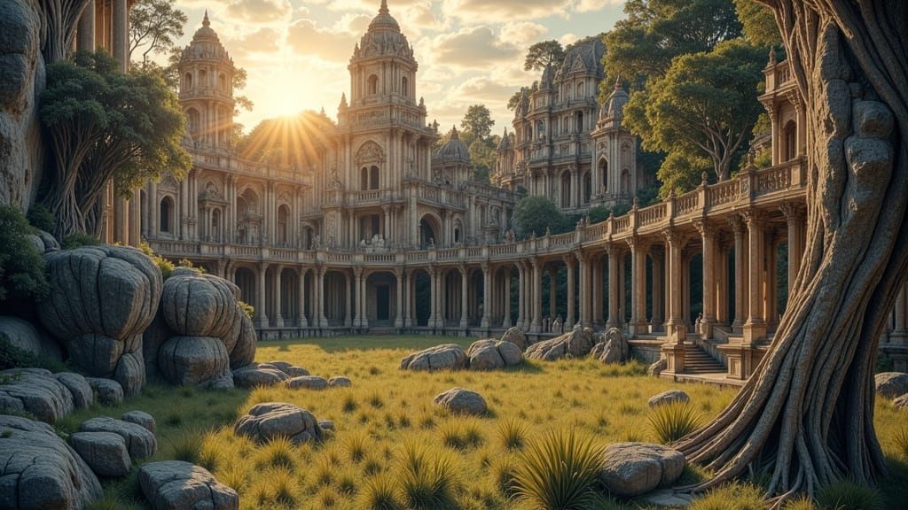 Khmer Temple Ruins in Golden Hour Light