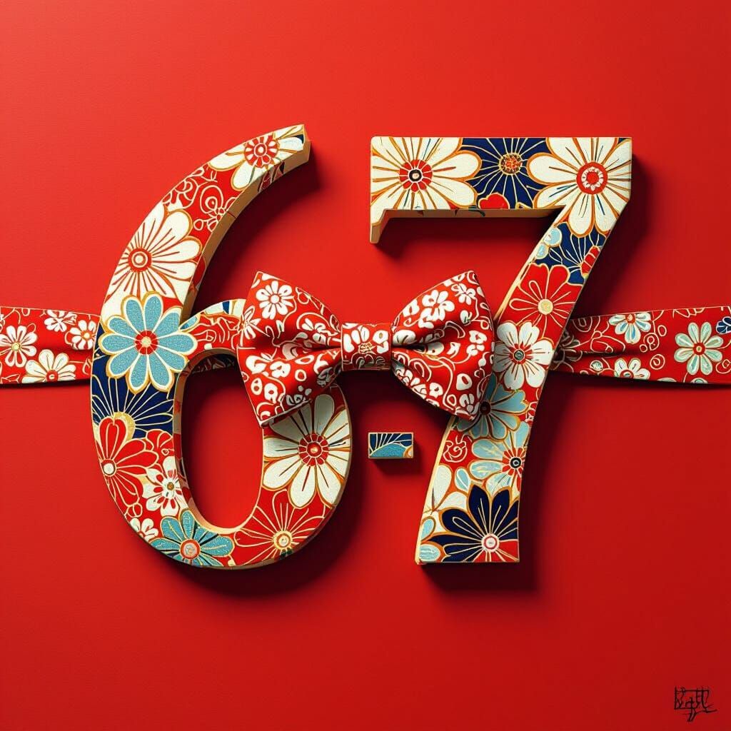 Elegant Numbers with Bow in Pop Surrealism Style